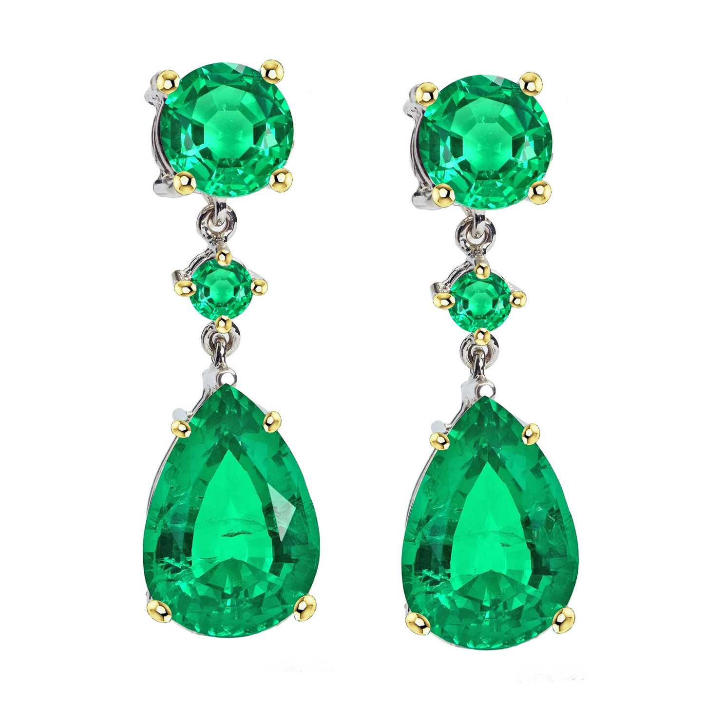 Authentic Fine Emerald Gemstone Earring 2 ct 14 Karat Two Tone Gold – main view