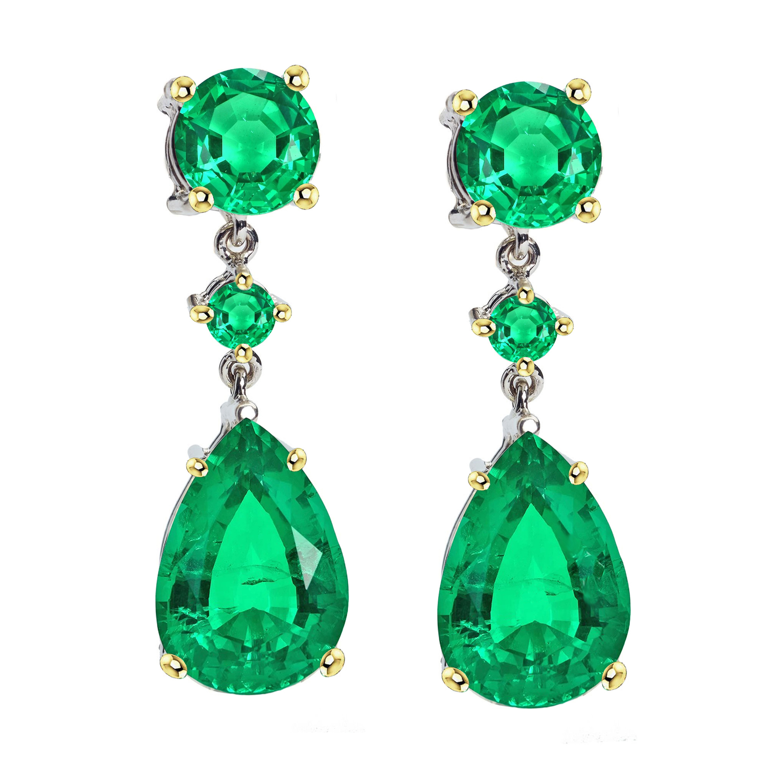 Authentic Fine Emerald Gemstone Earring 2 ct 14 Karat Two Tone Gold – main view