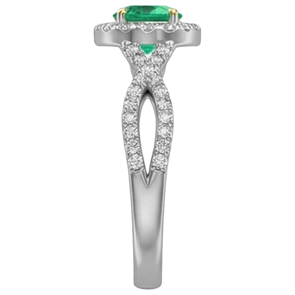 Earth-Mined Colombian Emerald Precious Stone Ring 1 ct 14 Karat Two Tone Gold – top view