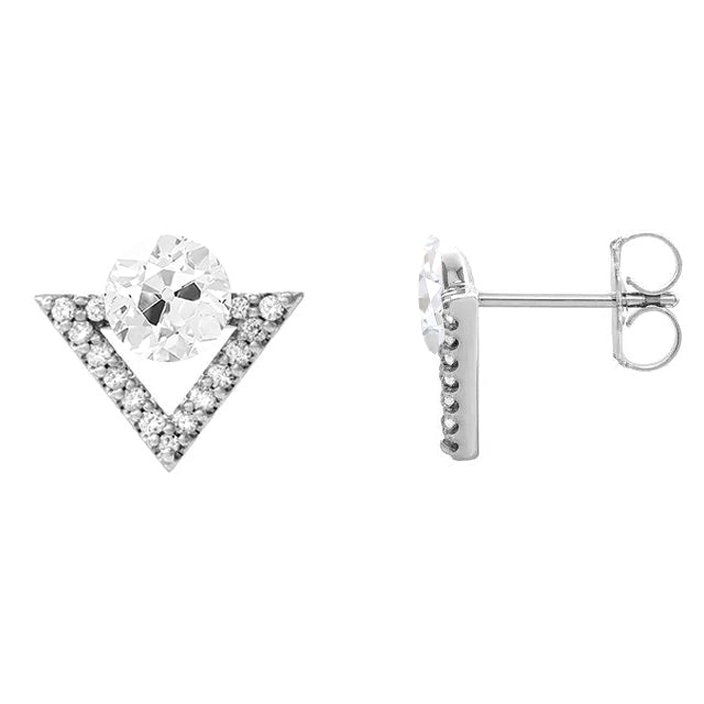 Diamond Antique Cushion Earrings in 14K White Gold – front view