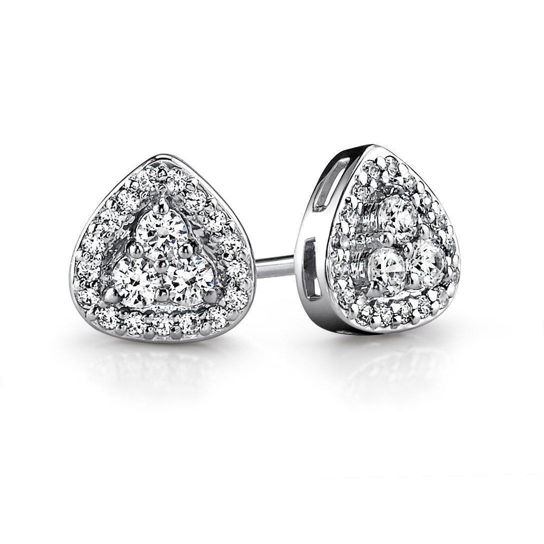 Triangular Shaped Stud Halo Earring 2.50 Ct Round Real Diamonds White Gold