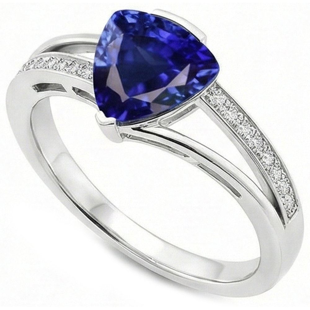 Trilliant Cut Sapphire Jewelry Natural Earth Mined Diamond ( Not Lab Grown ) Ring
