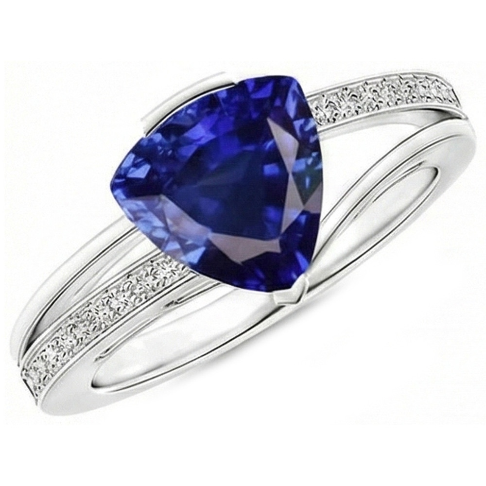 Trilliant Cut Sapphire Jewelry Natural Earth Mined Diamond ( Not Lab Grown ) Ring