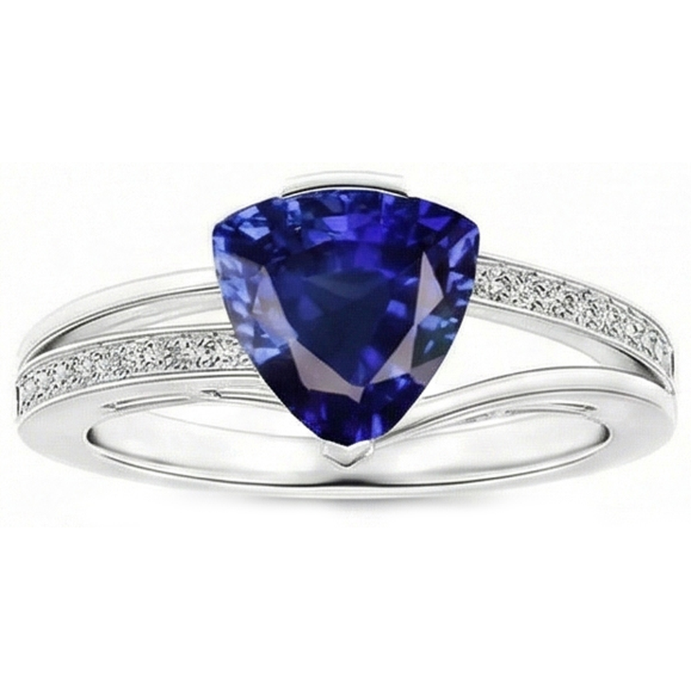 Trilliant Cut Sapphire Jewelry Natural Earth Mined Diamond ( Not Lab Grown ) Ring