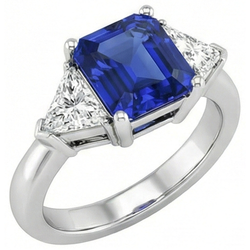 Trilliant Natural Earth Mined Diamond ( Not Lab Grown ) Sapphire Asscher Cut Ring