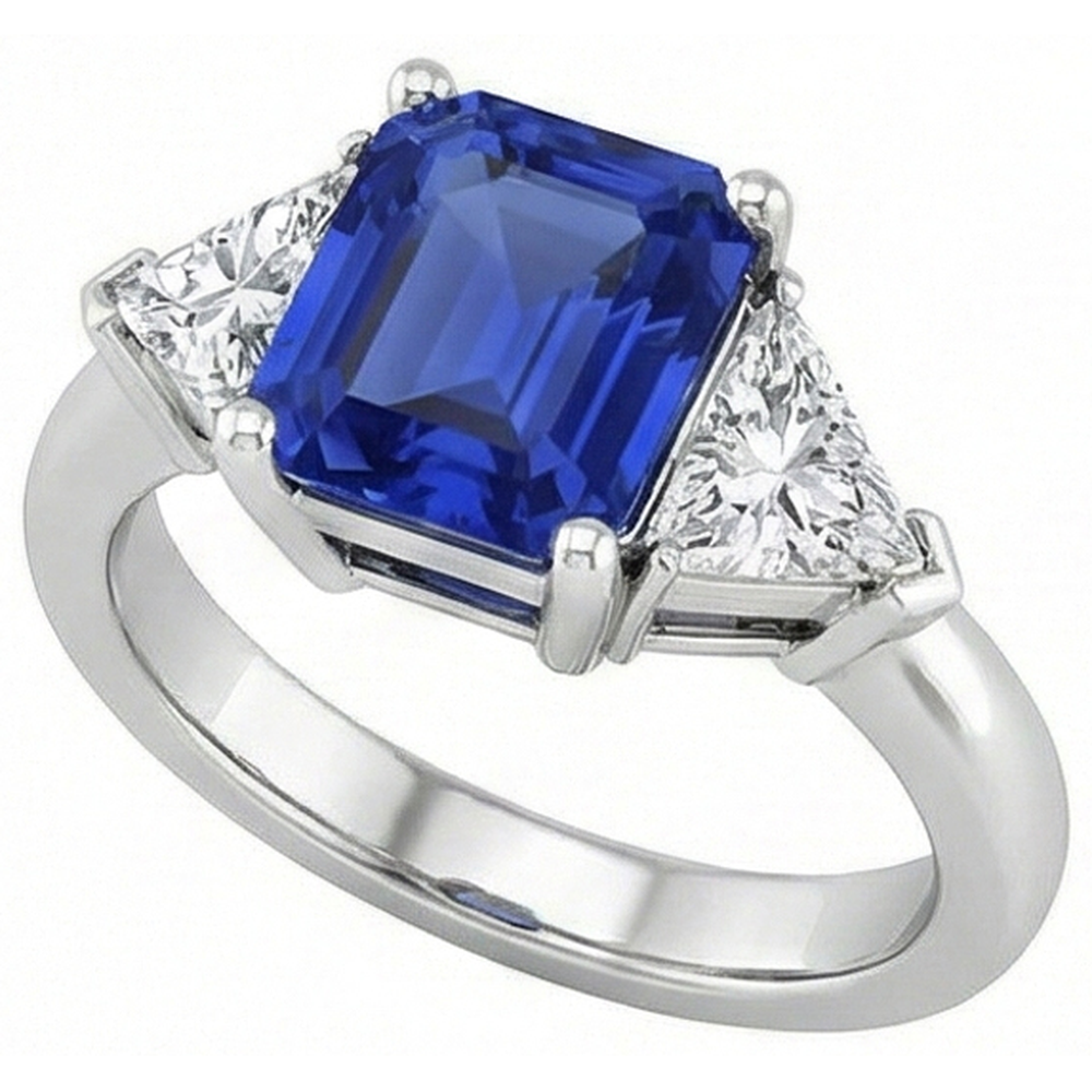 Trilliant Natural Earth Mined Diamond ( Not Lab Grown ) Sapphire Asscher Cut Ring