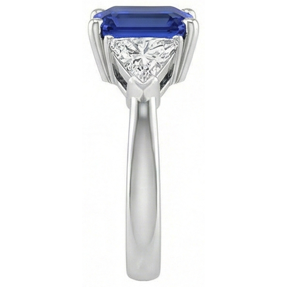 Trilliant Natural Earth Mined Diamond ( Not Lab Grown ) Sapphire Asscher Cut Ring