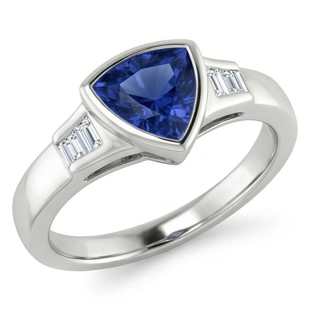 Trillion Ceylon Blue Sapphire Natural Earth Mined Diamond ( Not Lab Grown ) s Engagement Ring 1.26 Ct New