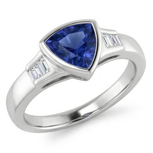 Trillion Ceylon Blue Sapphire Natural Earth Mined Diamond ( Not Lab Grown ) s Engagement Ring 1.26 Ct New