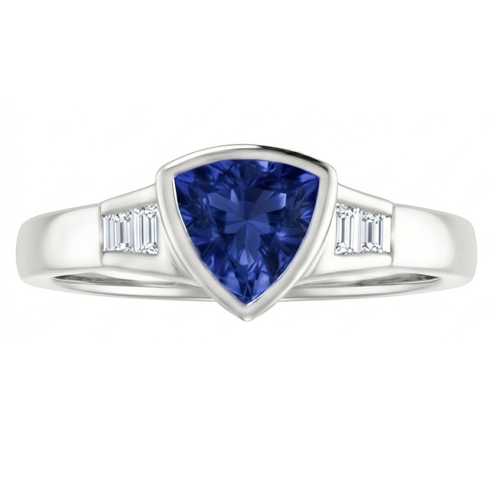 Trillion Ceylon Blue Sapphire Natural Earth Mined Diamond ( Not Lab Grown ) s Engagement Ring 1.26 Ct New