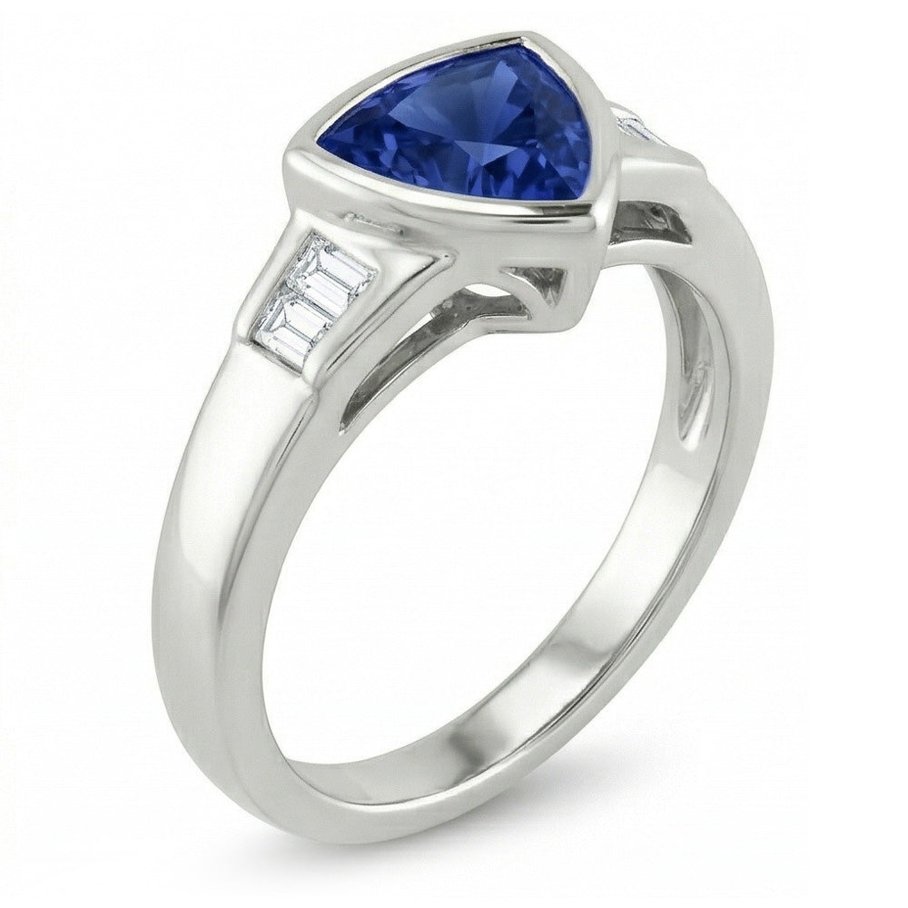 Trillion Ceylon Blue Sapphire Natural Earth Mined Diamond ( Not Lab Grown ) s Engagement Ring 1.26 Ct New