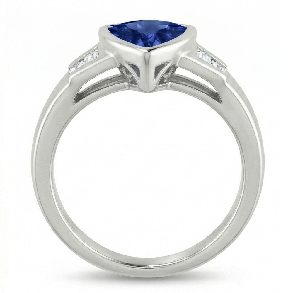 Trillion Ceylon Blue Sapphire Natural Earth Mined Diamond ( Not Lab Grown ) s Engagement Ring 1.26 Ct New