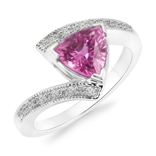 Trillion Cut Pink Sapphire Natural Earth Mined Diamond ( Not Lab Grown ) Ring White Gold Jewelry 1.25 Ct