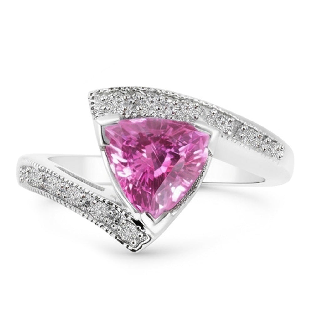 Trillion Cut Pink Sapphire Natural Earth Mined Diamond ( Not Lab Grown ) Ring White Gold Jewelry 1.25 Ct