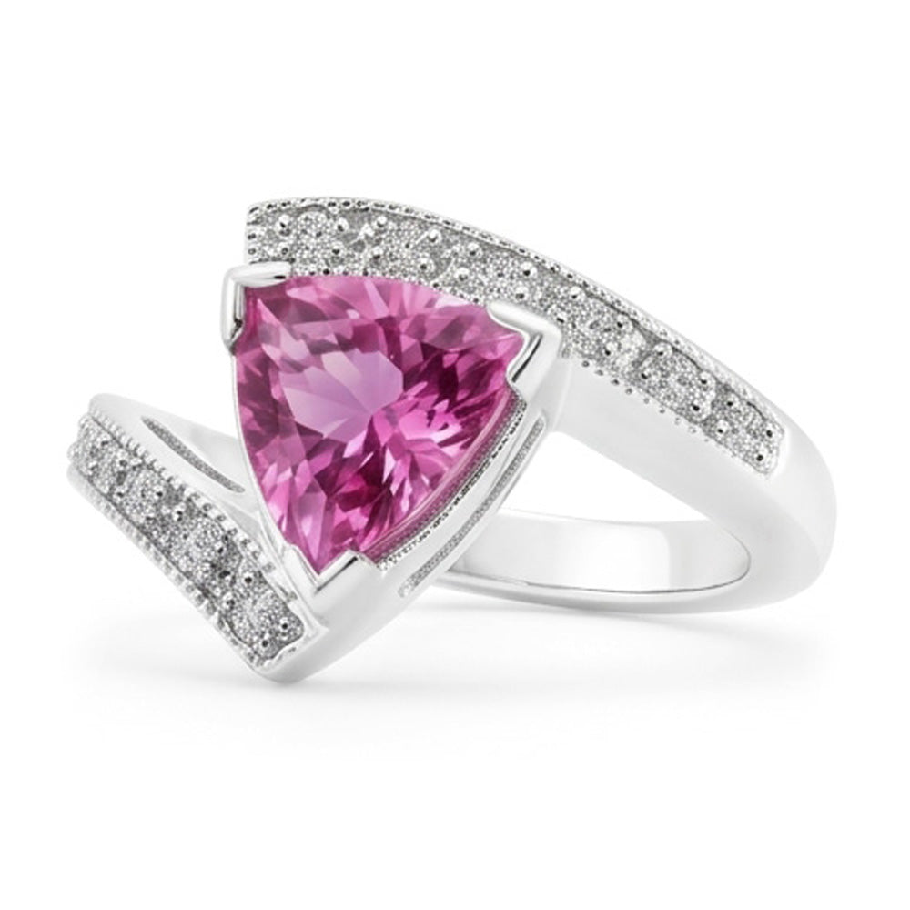 Trillion Cut Pink Sapphire Natural Earth Mined Diamond ( Not Lab Grown ) Ring White Gold Jewelry 1.25 Ct