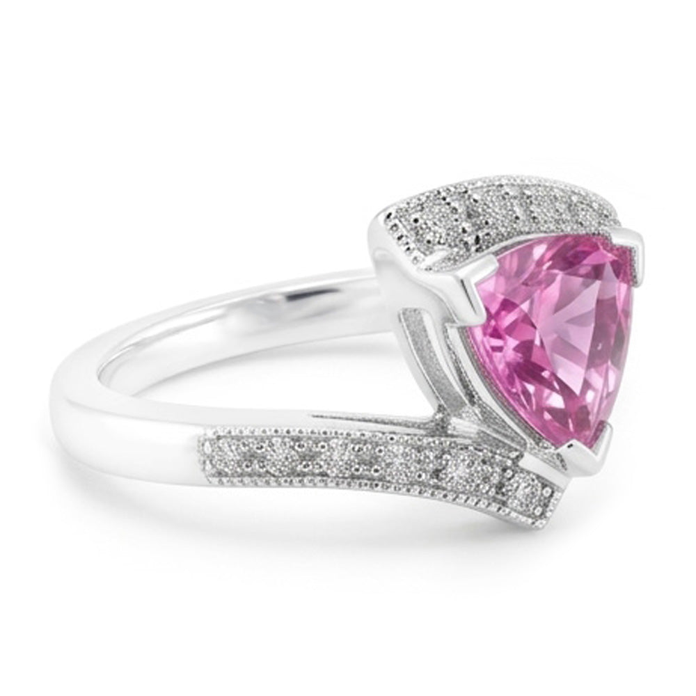 Trillion Cut Pink Sapphire Natural Earth Mined Diamond ( Not Lab Grown ) Ring White Gold Jewelry 1.25 Ct