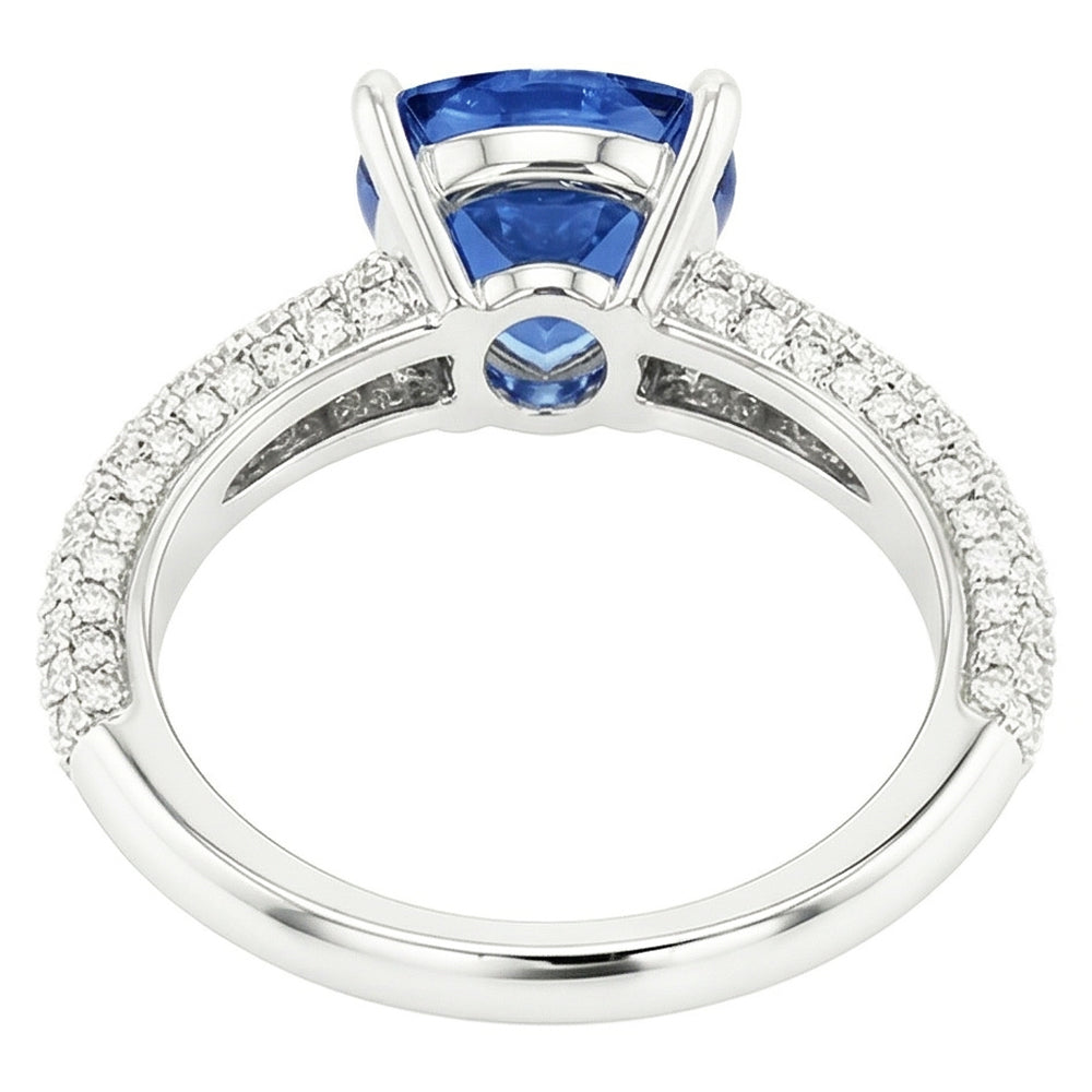 natural round sapphire 3ct ring profile view