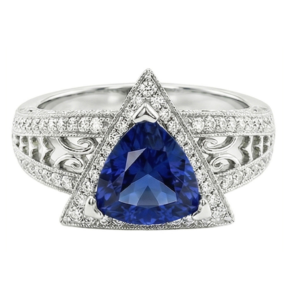 Trillion Gemstone Ring Antique Style Ceylon Sapphire 1.50 Carats Gold