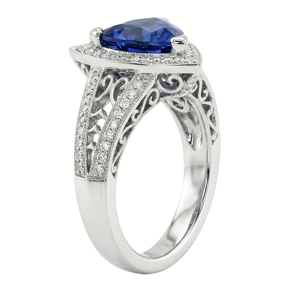 Trillion Gemstone Ring Antique Style Ceylon Sapphire 1.50 Carats Gold