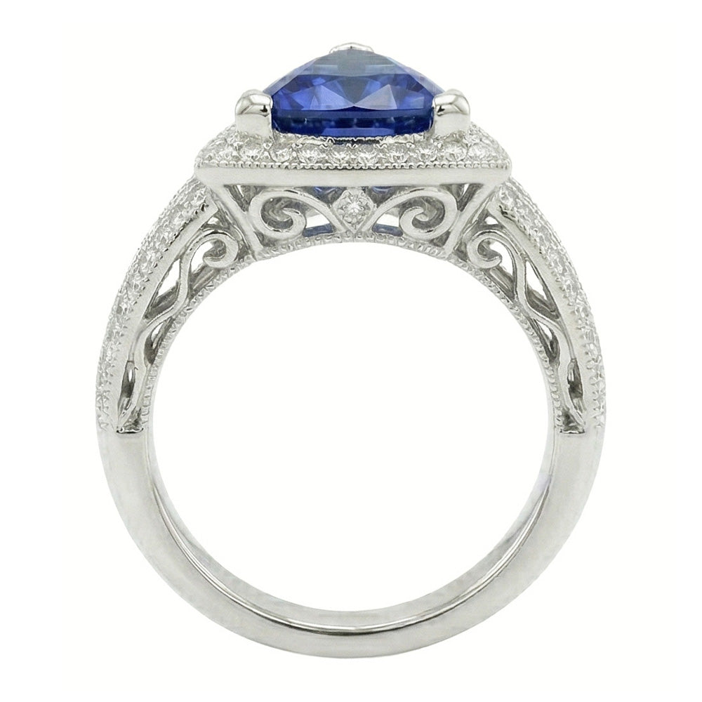 Trillion Gemstone Ring Antique Style Ceylon Sapphire 1.50 Carats Gold