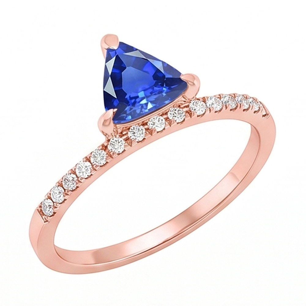 Trillion Gemstone Ring Prong Set Blue Sapphire 1.50 Carats Natural Earth Mined Diamond ( Not Lab Grown )s