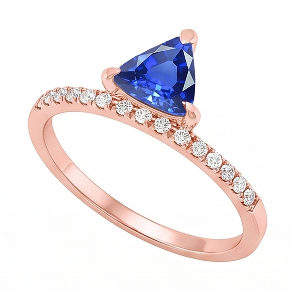 Trillion Gemstone Ring Prong Set Blue Sapphire 1.50 Carats Natural Earth Mined Diamond ( Not Lab Grown )s