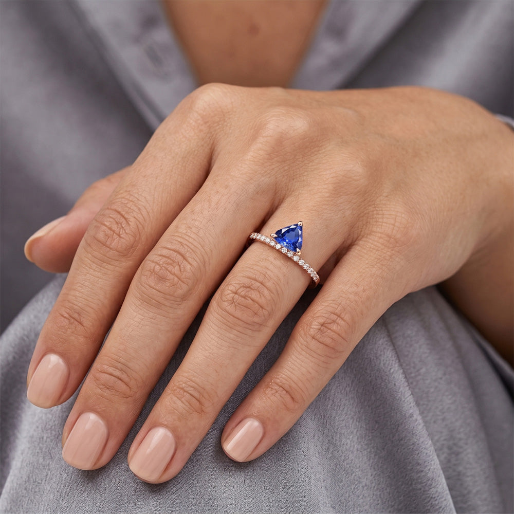 Trillion Gemstone Ring Prong Set Blue Sapphire 1.50 Carats Natural Earth Mined Diamond ( Not Lab Grown )s