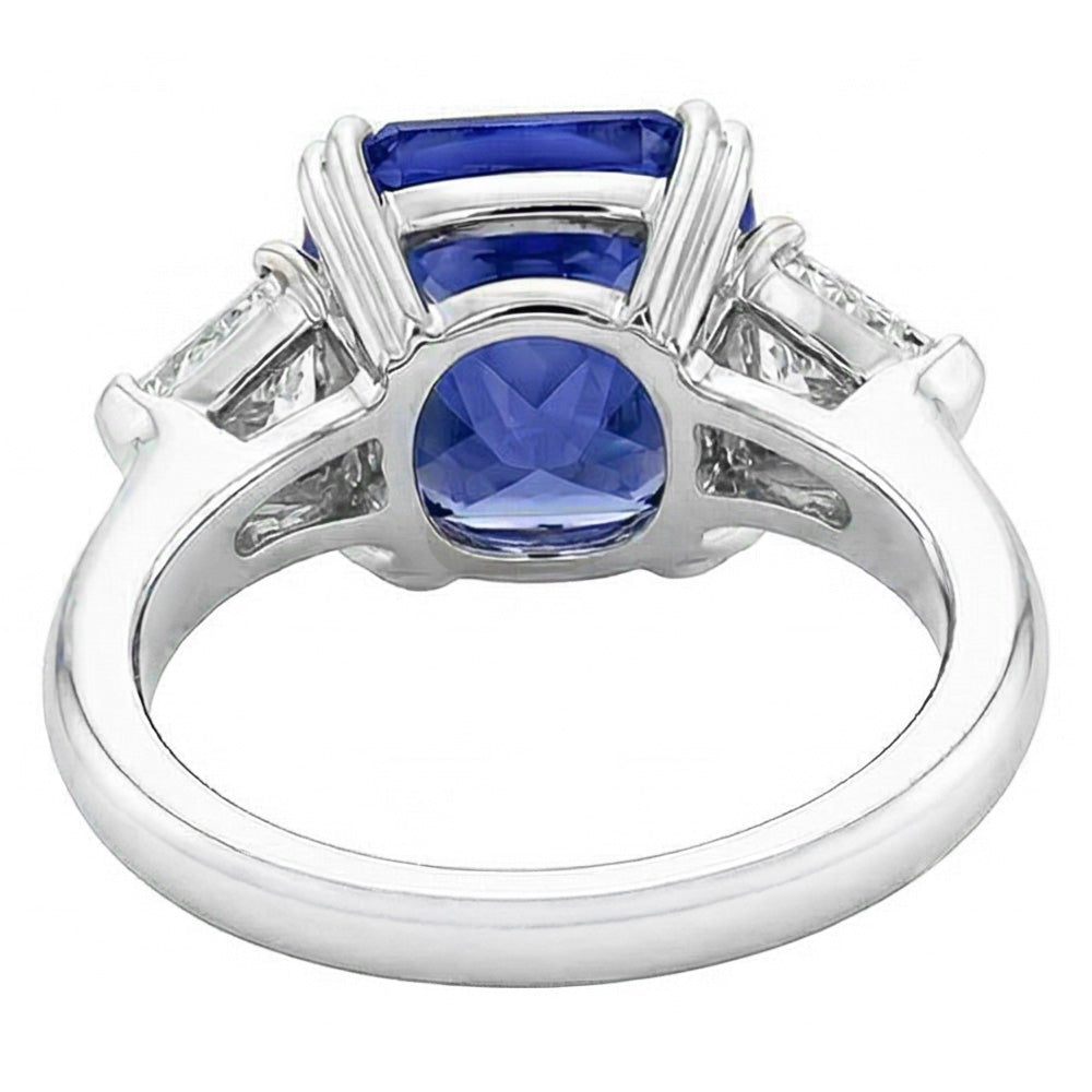 Trillion Natural Earth Mined Diamond ( Not Lab Grown ) 3 Stone Ring 2.50 Carats Double Prong Ceylon Sapphire