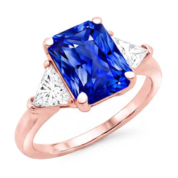 Trillion Natural Earth Mined Diamond ( Not Lab Grown ) 3 Stone Ring Radiant Sapphire Rose Gold 3 Carats