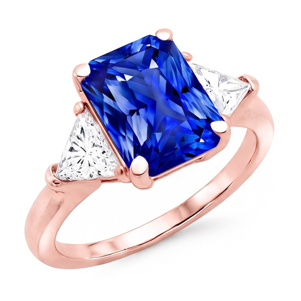 Trillion Natural Earth Mined Diamond ( Not Lab Grown ) 3 Stone Ring Radiant Sapphire Rose Gold 3 Carats