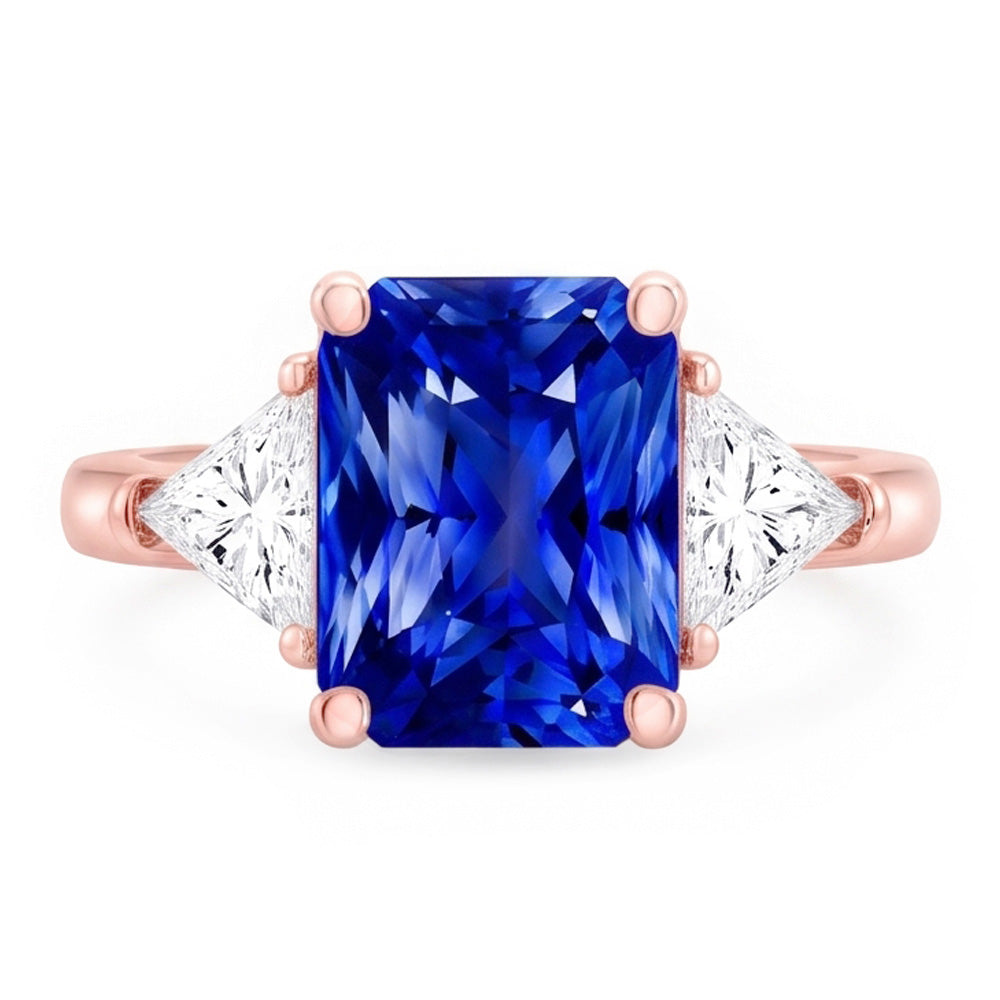 Trillion Natural Earth Mined Diamond ( Not Lab Grown ) 3 Stone Ring Radiant Sapphire Rose Gold 3 Carats
