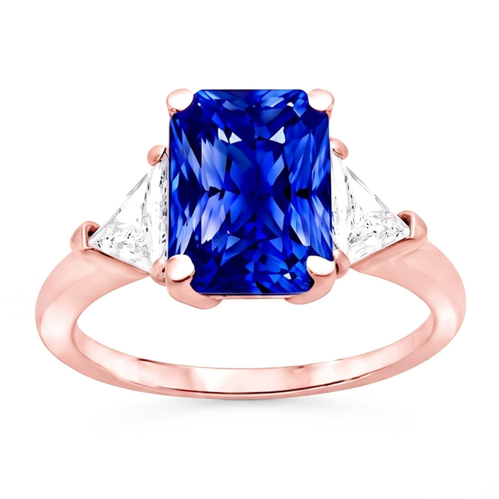 Trillion Natural Earth Mined Diamond ( Not Lab Grown ) 3 Stone Ring Radiant Sapphire Rose Gold 3 Carats