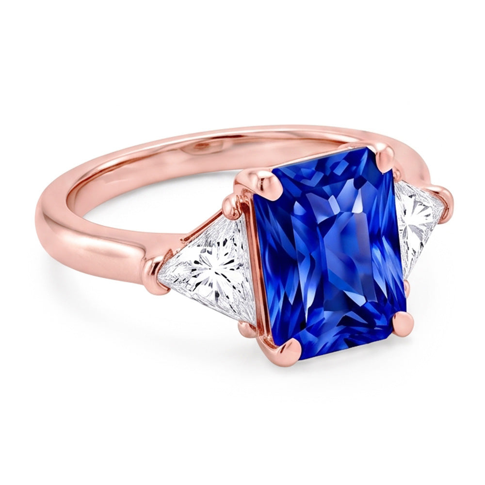 Trillion Natural Earth Mined Diamond ( Not Lab Grown ) 3 Stone Ring Radiant Sapphire Rose Gold 3 Carats