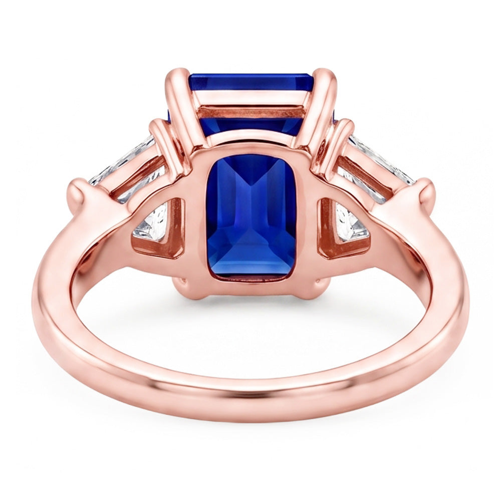 Trillion Natural Earth Mined Diamond ( Not Lab Grown ) 3 Stone Ring Radiant Sapphire Rose Gold 3 Carats
