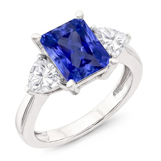 Trillion Natural Earth Mined Diamond ( Not Lab Grown ) Radiant Sapphire Gemstone Ring Tapered Shank 3 Carats