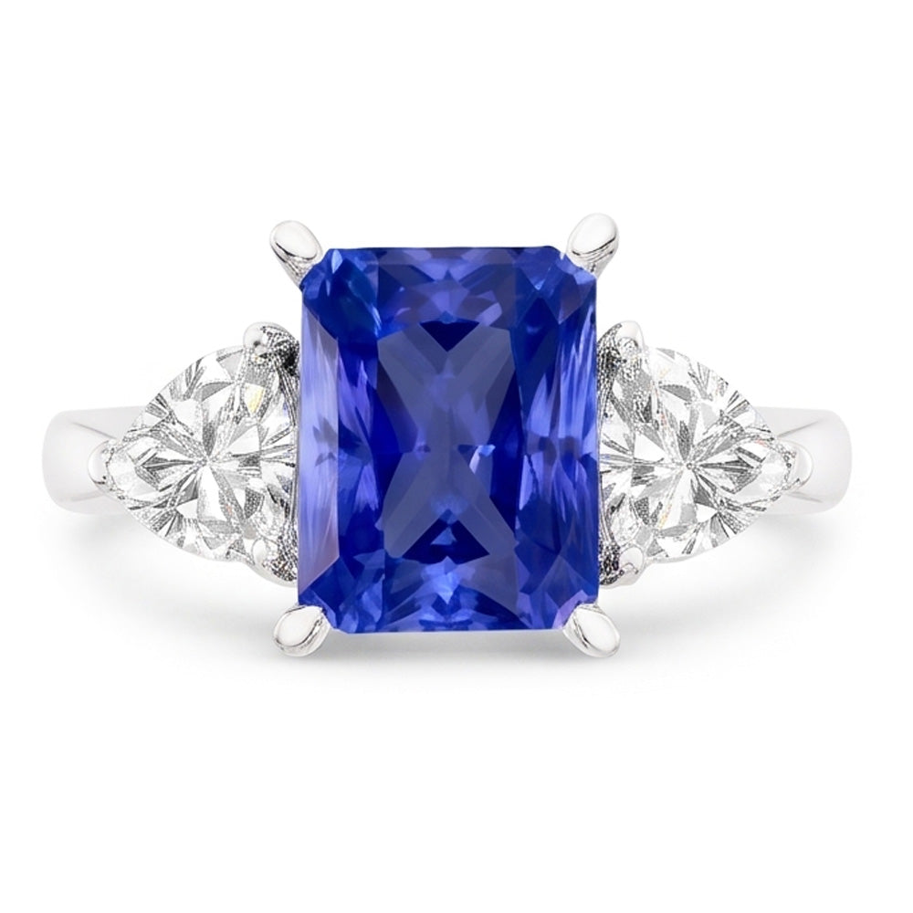 Trillion Natural Earth Mined Diamond ( Not Lab Grown ) Radiant Sapphire Gemstone Ring Tapered Shank 3 Carats