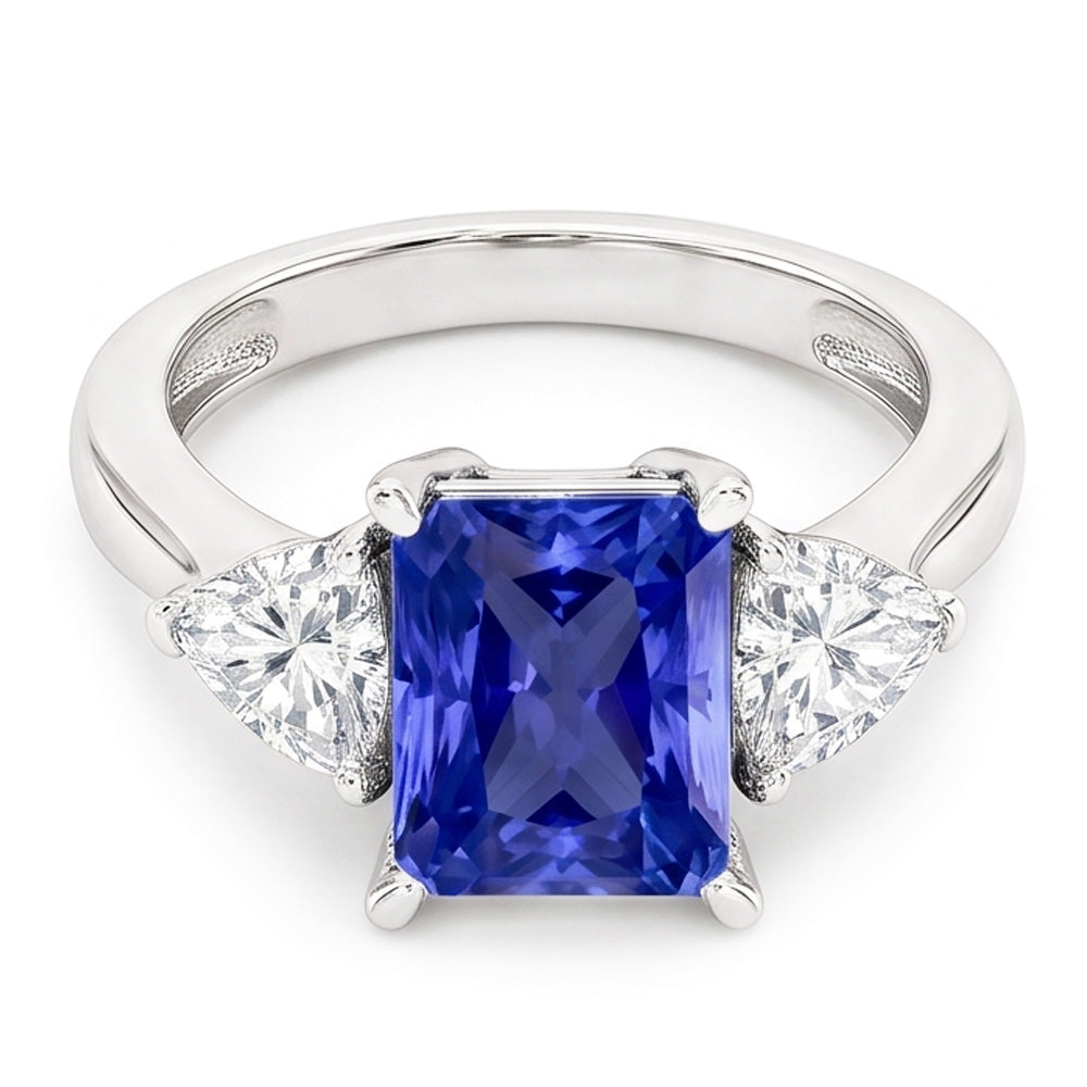 Trillion Natural Earth Mined Diamond ( Not Lab Grown ) Radiant Sapphire Gemstone Ring Tapered Shank 3 Carats