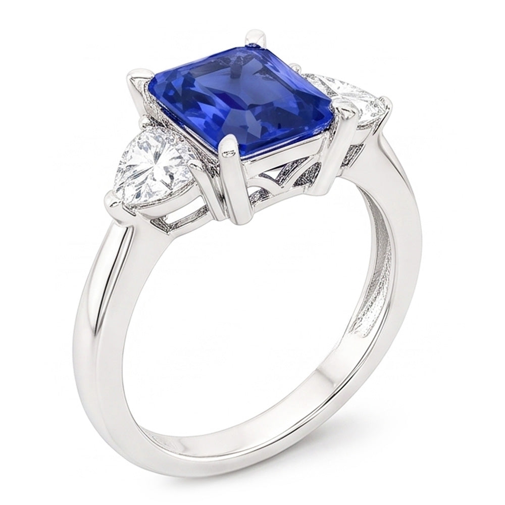 Trillion Natural Earth Mined Diamond ( Not Lab Grown ) Radiant Sapphire Gemstone Ring Tapered Shank 3 Carats