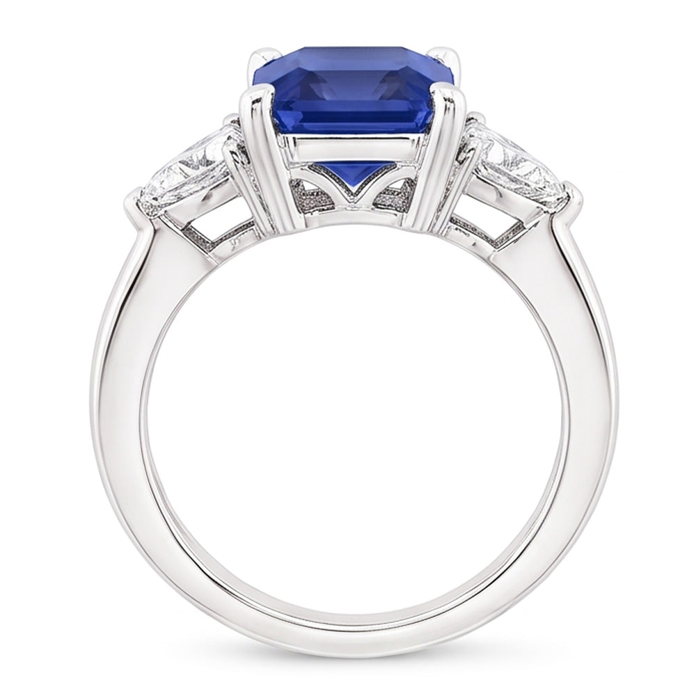 Trillion Natural Earth Mined Diamond ( Not Lab Grown ) Radiant Sapphire Gemstone Ring Tapered Shank 3 Carats
