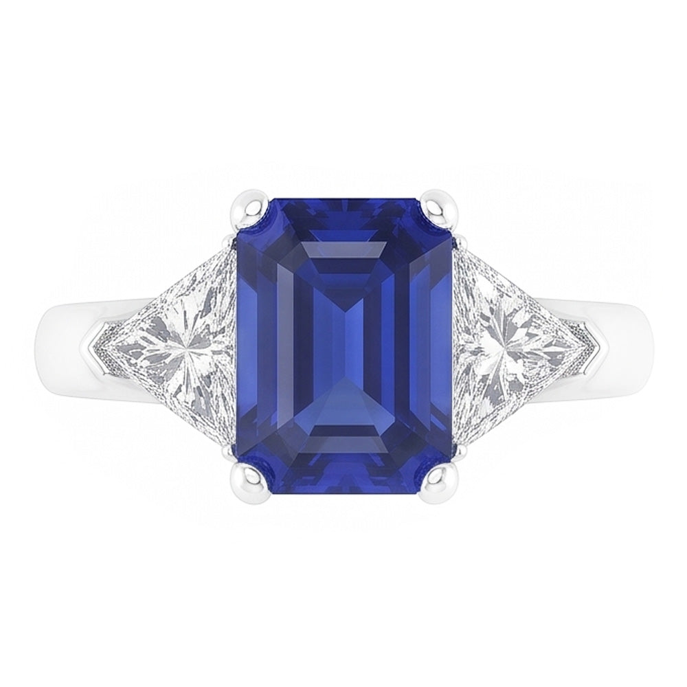 Trillion Natural Earth Mined Diamond ( Not Lab Grown ) Sapphire Ring 2 Carats Ceylon Sapphire 3 Stone Prongs