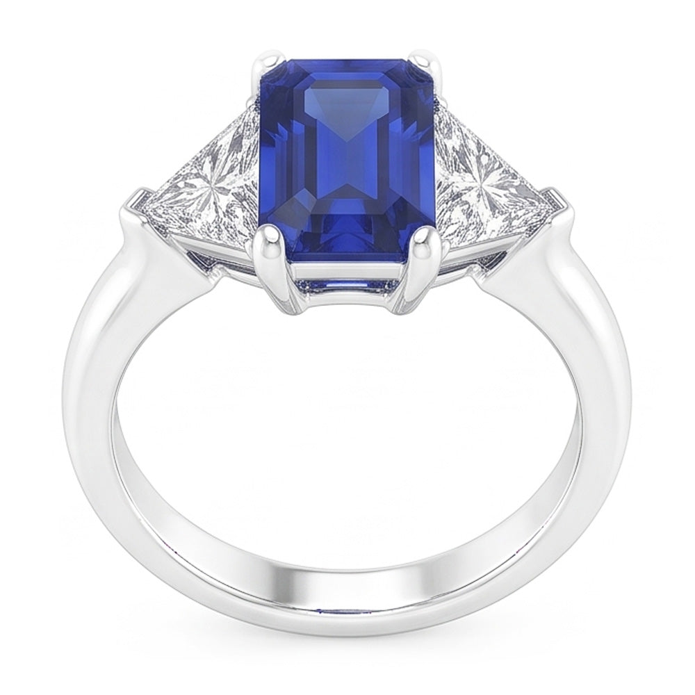Trillion Natural Earth Mined Diamond ( Not Lab Grown ) Sapphire Ring 2 Carats Ceylon Sapphire 3 Stone Prongs