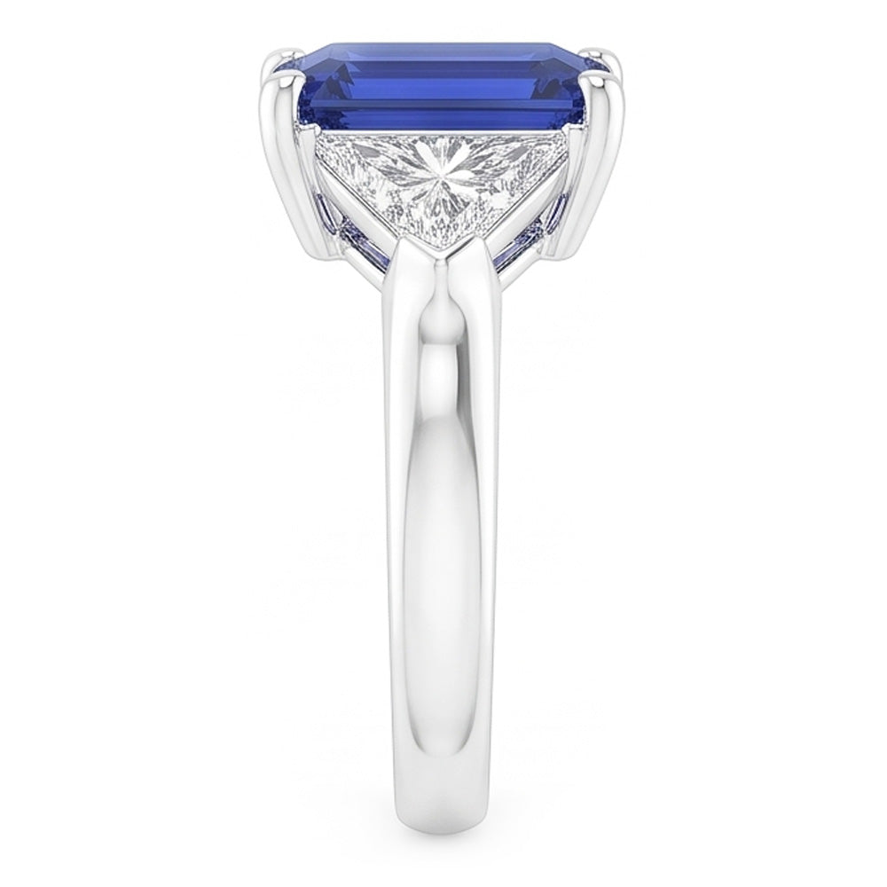 Trillion Natural Earth Mined Diamond ( Not Lab Grown ) Sapphire Ring 2 Carats Ceylon Sapphire 3 Stone Prongs