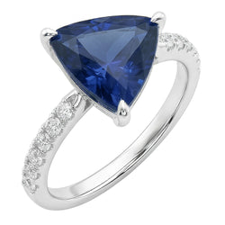 Trillion Sapphire Engagement Ring Prong Set Round Natural Earth Mined Diamond ( Not Lab Grown )s 3 Carats