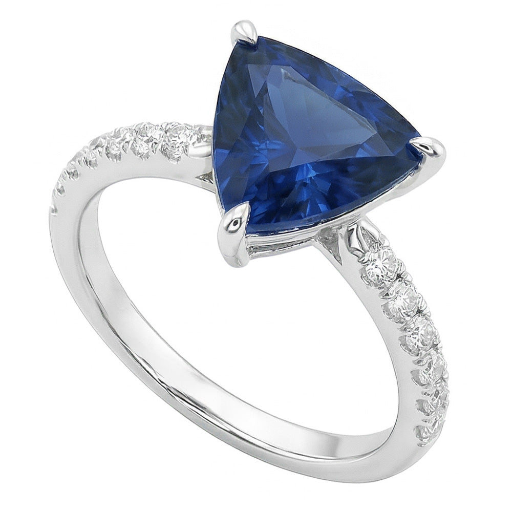 Trillion Sapphire Engagement Ring Prong Set Round Natural Earth Mined Diamond ( Not Lab Grown )s 3 Carats