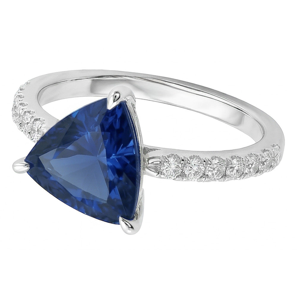 Trillion Sapphire Engagement Ring Prong Set Round Natural Earth Mined Diamond ( Not Lab Grown )s 3 Carats