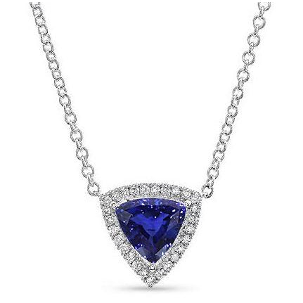 Trillion Sapphire & Round Diamond Halo Pendant Necklace