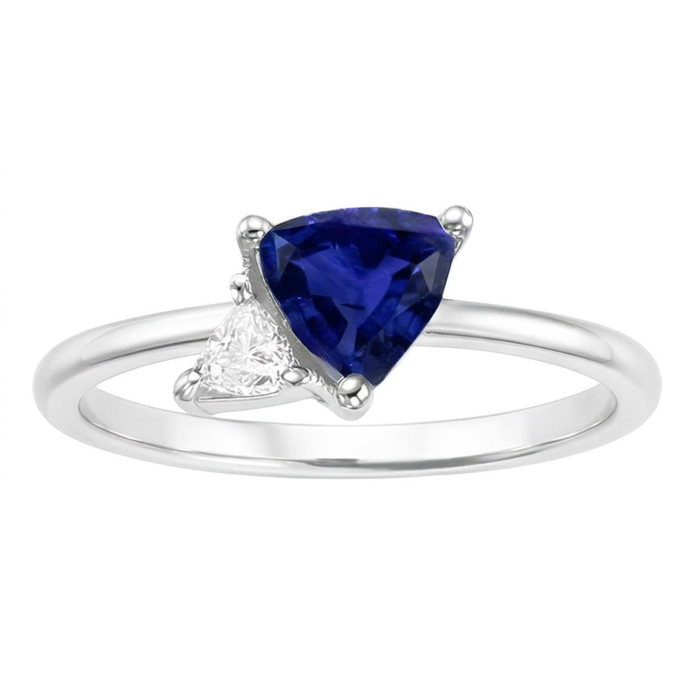 Trillion Sapphire & Natural Earth Mined Diamond ( Not Lab Grown ) Ring 1.25 Carats Women’s Jewelry