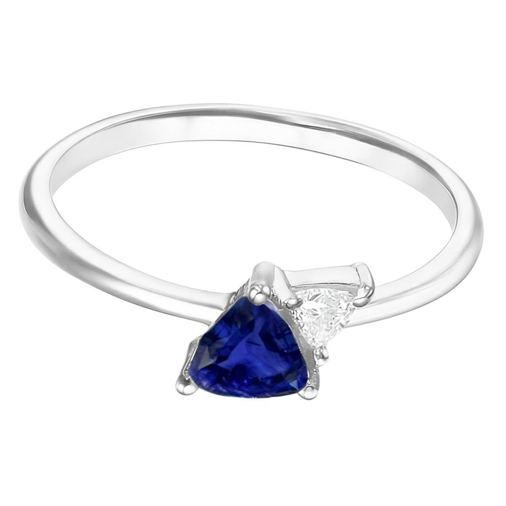 Trillion Sapphire & Natural Earth Mined Diamond ( Not Lab Grown ) Ring 1.25 Carats Women’s Jewelry