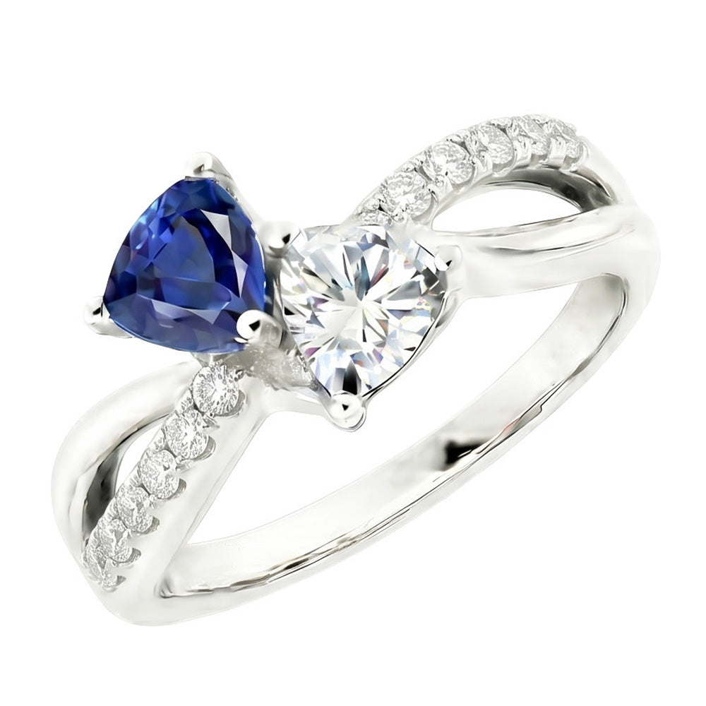 Trillion & Round Natural Earth Mined Diamond ( Not Lab Grown ) Ring Blue Sapphire 2.50 Carats Split Shank