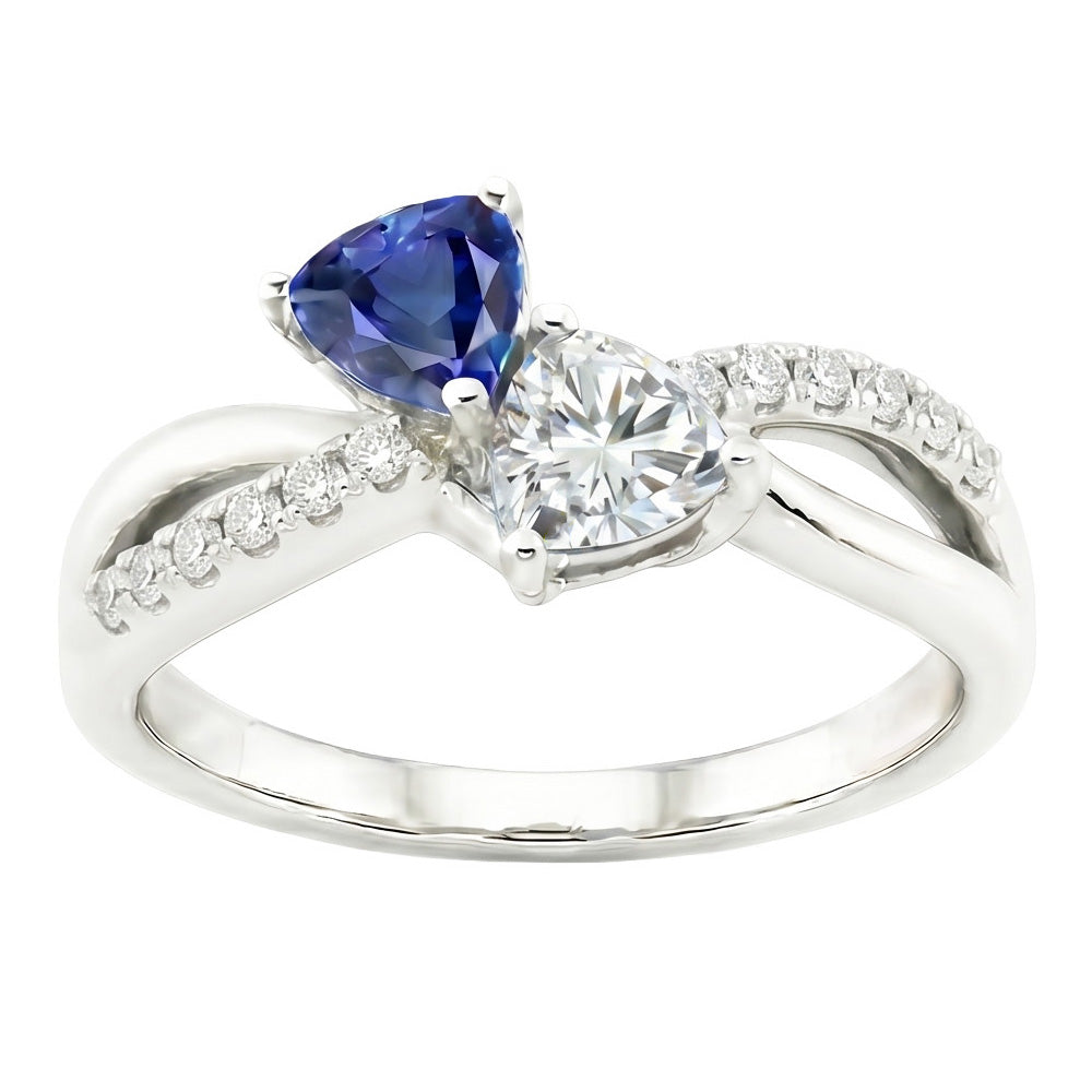 Trillion & Round Natural Earth Mined Diamond ( Not Lab Grown ) Ring Blue Sapphire 2.50 Carats Split Shank
